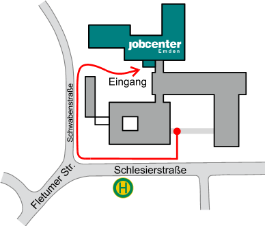 Wegbeschreibung Eingang Jobcenter Emden
