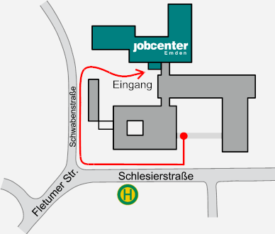 Wegbeschreibung Eingang Jobcenter Emden