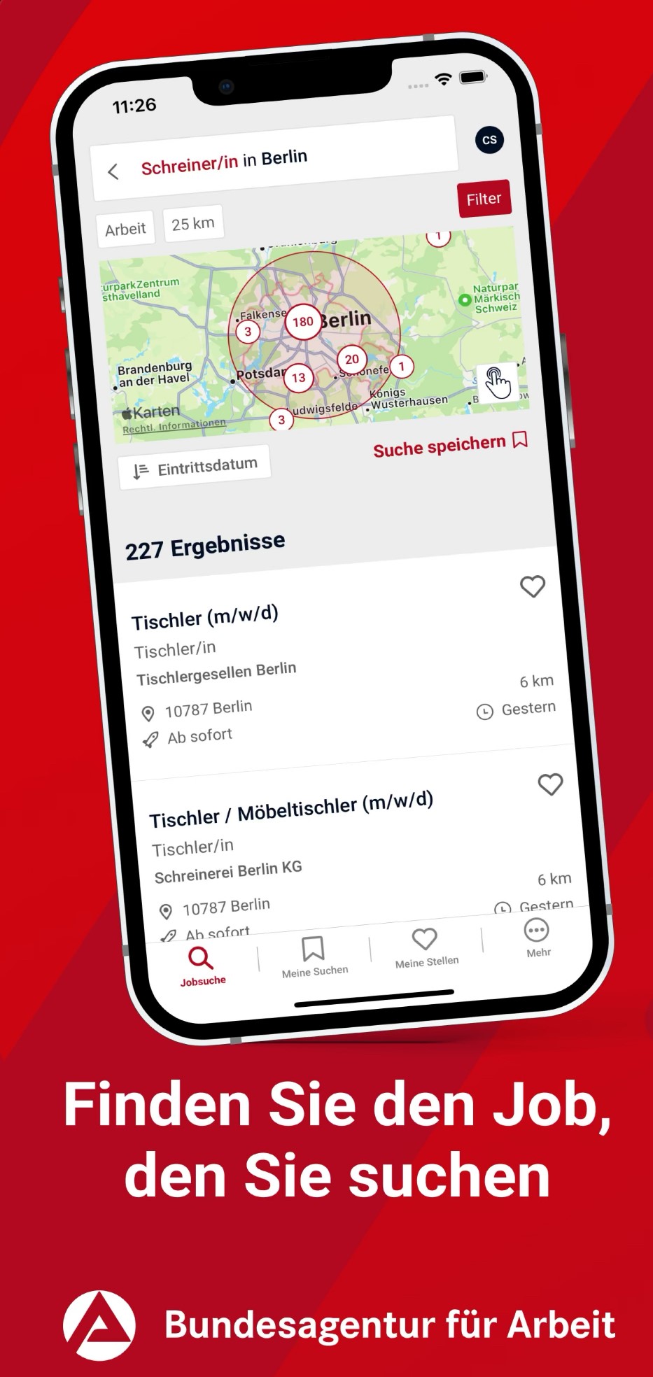 Inhalt der App Jobbbörse der Arbeitsagentur