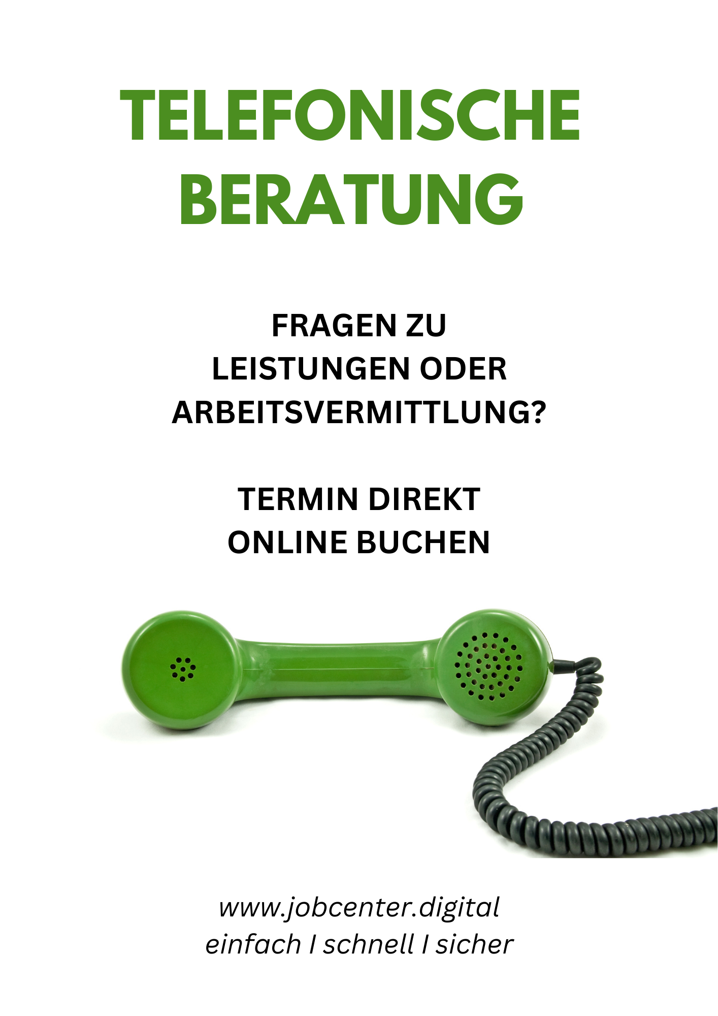 Fragen zu Leistungen oder Arbeitsvermittlung? Termin direkt online buchen! www.jobcenter.digital/terminvereinbarung